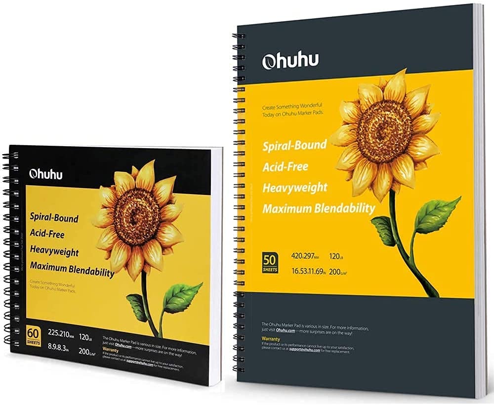 Ohuhu Dubbelzijdige Marker Sketchbook - 8.3x8.3 Inch Bleedproof Papier 120 Pagina's