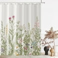 thumbnail image 3 of Green Wild Floral Shower Curtain, Botanical Plants Herbs and Wild Flowers Nature Blossom Leaf Sketch Vintage Bathroom Curtain Decor Waterproof Fabric Machine Washable 12 PCS Hooks,72" Wx84 L, 3 of 6