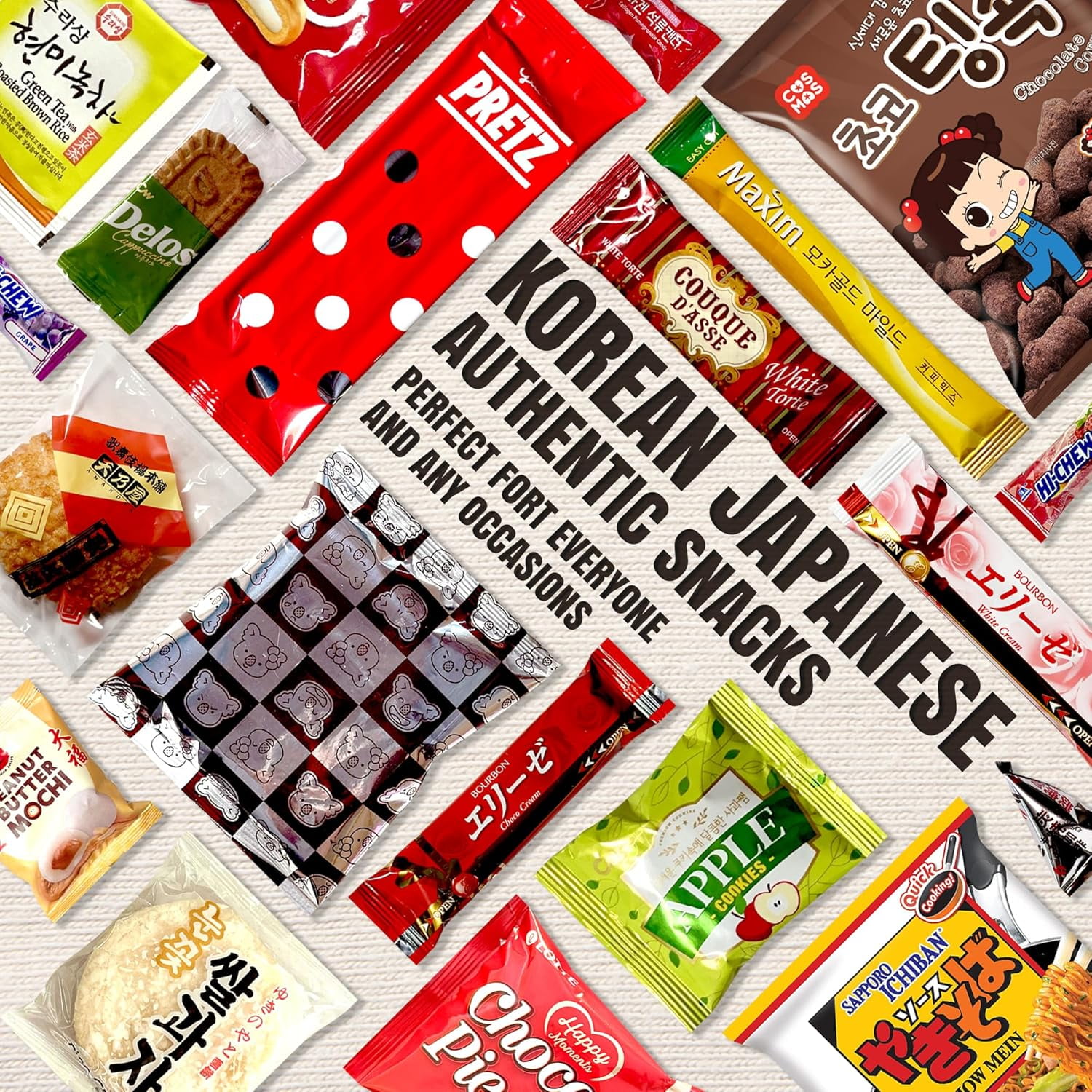Korean Japanese Snack Box 20 Count - Collection of Snacks Including Ramen, Biscuits, Cookies, Pies, Crackers, Chips, Candies and Much More from Japan and Korea. Dagashi Assortments Set.