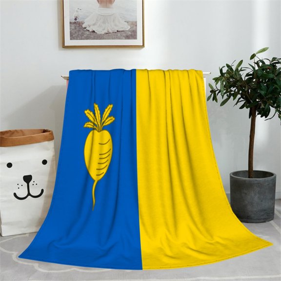 1pc Flag of Sint-Niklaas Flannel Blanket - Soft Lightweight Travel & Home Throw, 60"x50" All-Season Contemporary Design with Blue & Yellow Palm Tree Motif, Perfect for Camping, Living Room, Gifts for