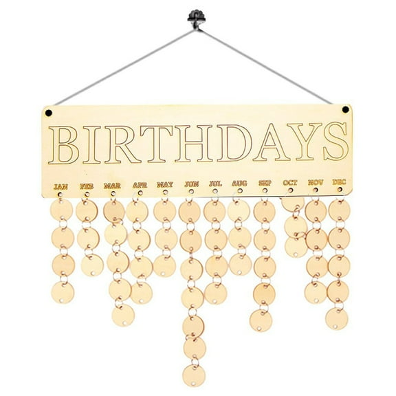 GOOHOCHY Wooden Hanging Calendar with Khaki Plaque and 50 Wooden Slices for Birthday Reminder and Home Decoration 1 Plaque 1 Rope