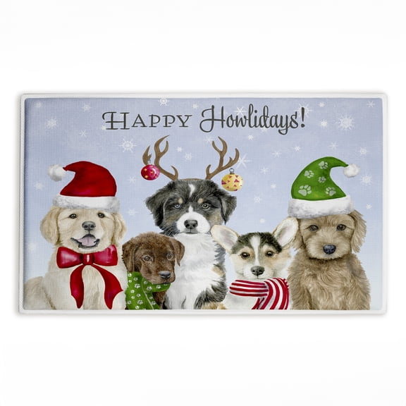 Stupell Industries Happy Howlidays Puppies Printed Plush Bath Mat and Bath Rug, design by Brett Blumenthal, 18"x30"