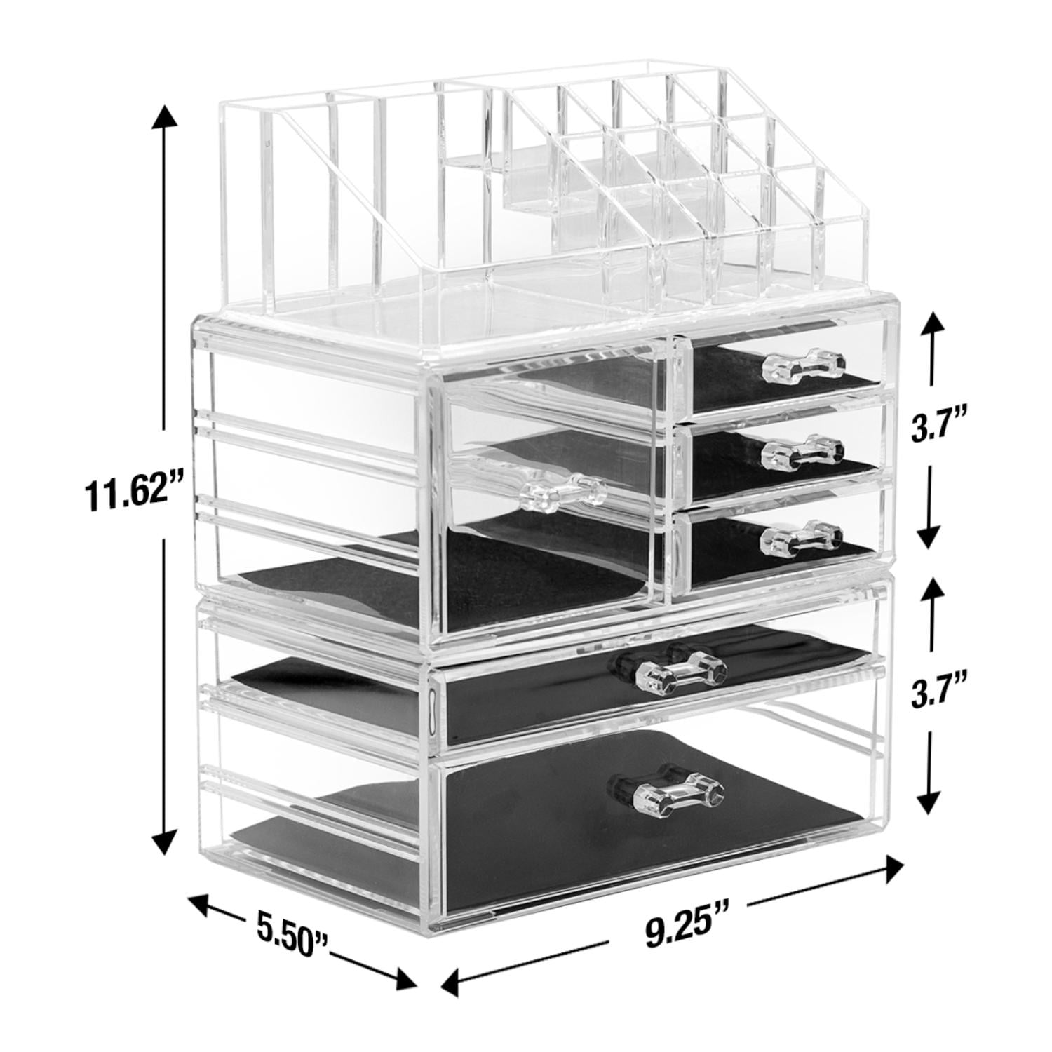 Sorbus Large Clear Makeup Organizer with 6 Drawers & 16 Slots, 3-Piece Detachable Storage