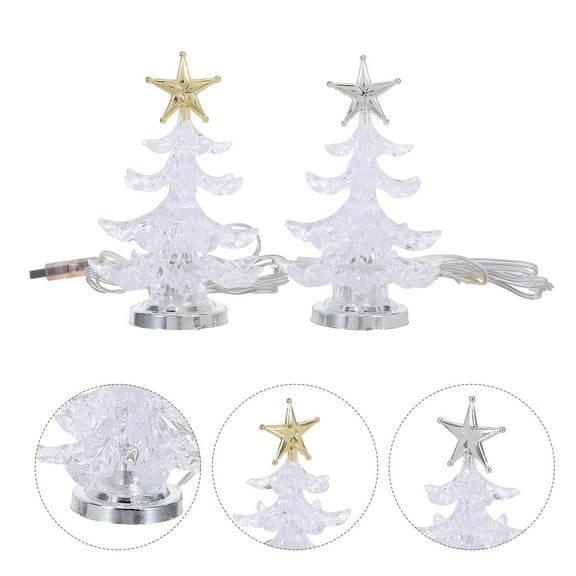 OULII 7Color LED Christmas Tree Lamp USB Powered Acrylic Decoration for Tabletop Centerpiece Assorted Color