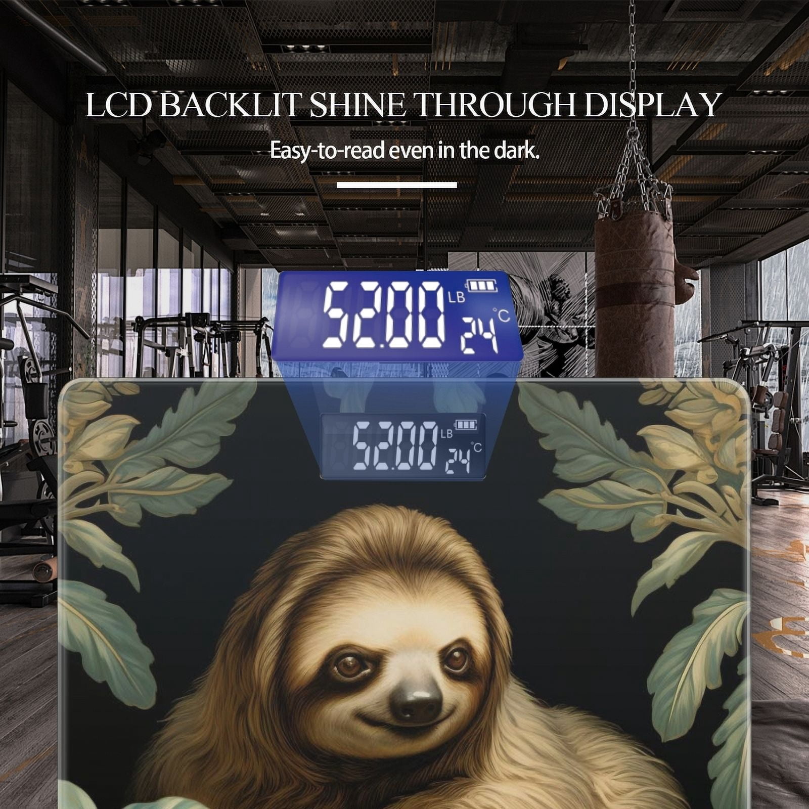 Bathroom Scale, Highly Accurate Digital Body Scale,Precisely Measures Weight up to 400 lbs-Cute Sloth Surrounded By Leaves
