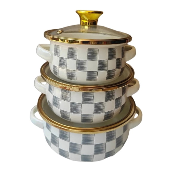 Pack of 3 Stylish Enamel Pot Set All Cooking Needs Healthy Materials Long Time