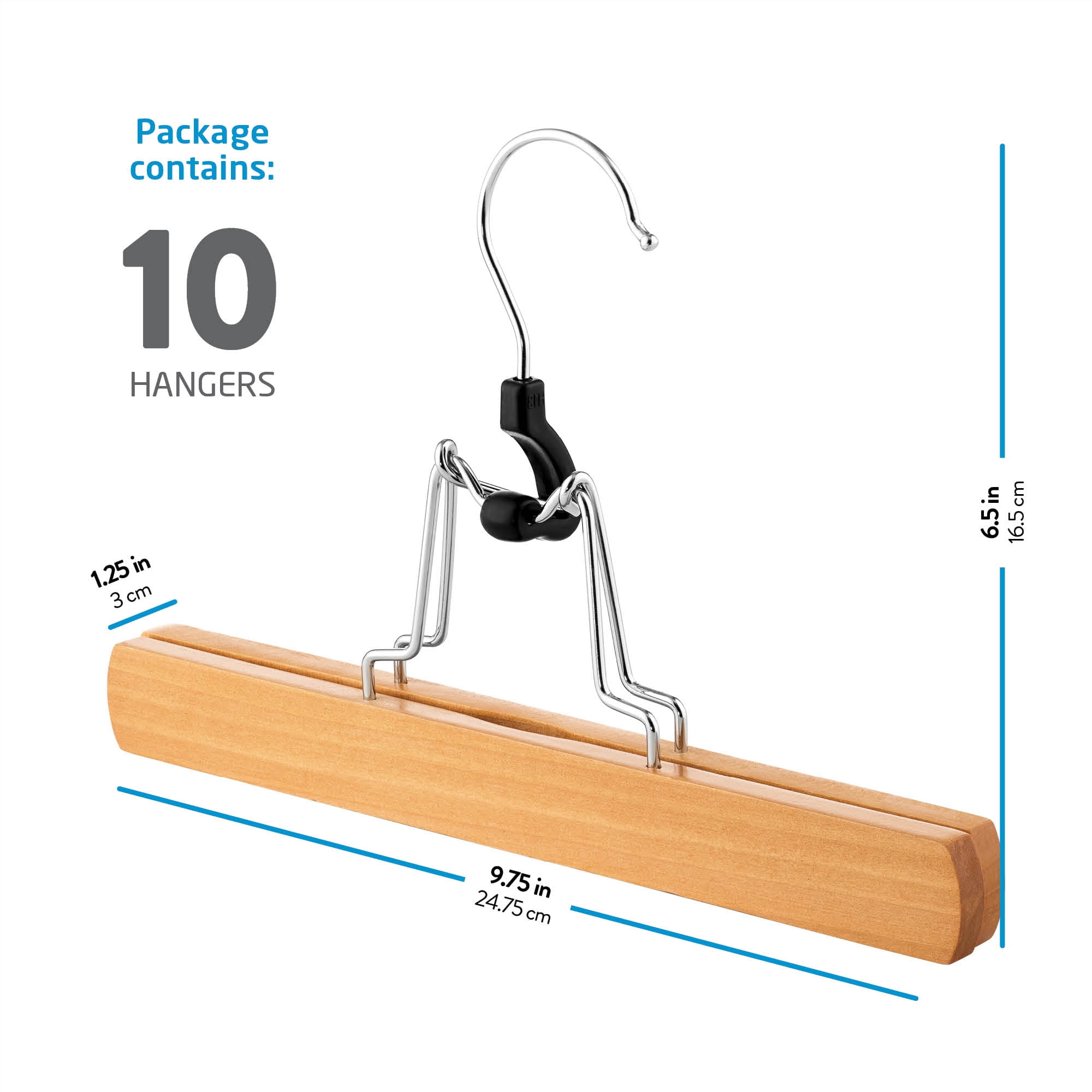 High-Grade Wooden Suit Hangers Skirt Hangers with Clips (10 Pack) Smooth  Solid Wood Pants Hangers with Durable Adjustable Metal Clips, 360° Swivel