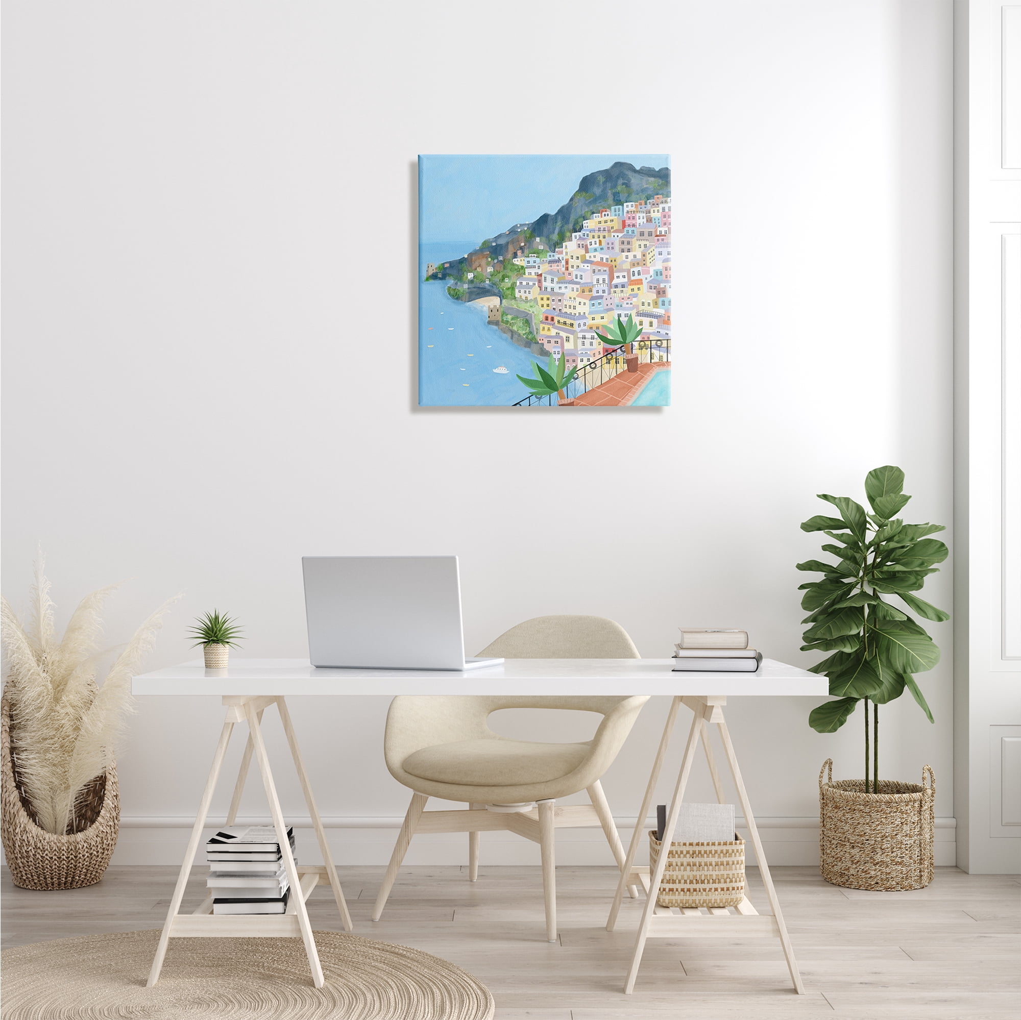 Design by Carla Daly Positano Cliffside Coastal City Architecture Italian 24 in x 24 in Painting Canvas Art Print, by Stupell Home Décor