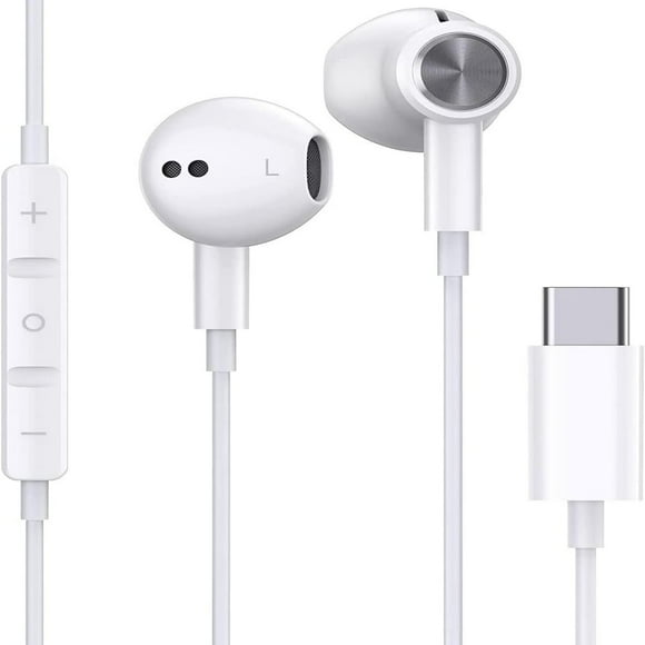 DEBGFS SNNROO RKN-118 USB C Earbud Headphones Hi-Fi Wired in-Ear Stereo Noise Cancelling Earphones White