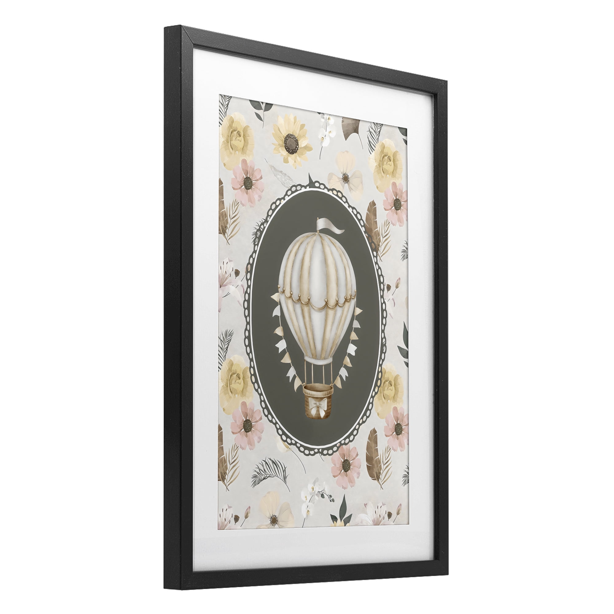 Stupell Industries Sunnyside Balloon over Florals Black Framed Print Under Glass, design by Ink Drop Loft