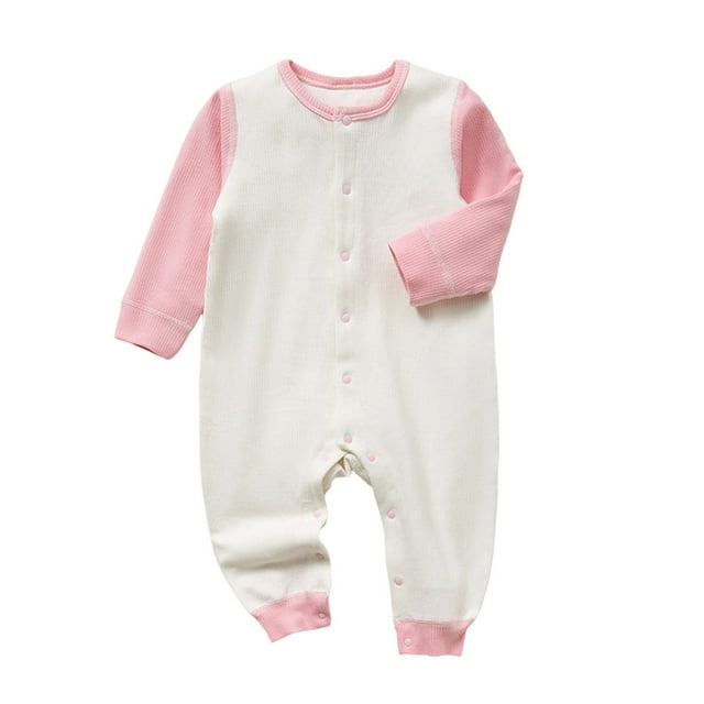 vdgthytj Newborn Baby Boy Girl Clothes Ribbed Color Block Romper Bodysuit Long Sleeve Button Jumpsuit Fall Outfit