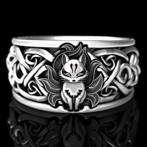 Unisex Nine-Tailed Fox Ring Animal Zodiac Electroplated Alloy Ring Holiday Gift Individually Packed Animal Ring Electroplated Ring Fox Jewelry