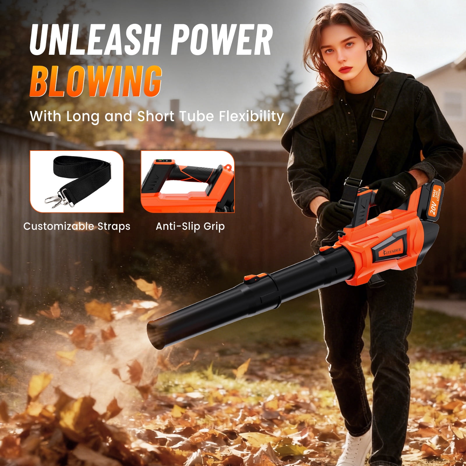 High Power Cordless Leaf Blower with Battery, 580CFM/160MPH, Extension Nozzle, Lightweight Portable for Lawn Yard Snow Pet Hair, Ideal Christmas Gift, Local Warehouse Shipping