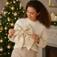 thumbnail image 5 of Christmas Stripe Wreath Bows, Large Sequin Striped Bow Wreath Decor, 34cm Sparkly Glitter Bow Ornament, for Front Door Party Yard Doorway Indoor Outdoor Wall Decoration, 5 of 6
