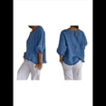 thumbnail image 3 of Blusa de Algodón y con Cuello Redondo, Dobladillo con Volantes y Corta, Color Liso, para Mujer. Azul XL, 3 of 7