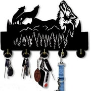 Forest Wolf Key Holder For Wall, Wolf Art Decorative Key Hooks Wood Key Organizer Rack Hanger For Entryway,Front Door,Hallway,Farmhouse Decor,Wolf Gifts For Men Women(Z)