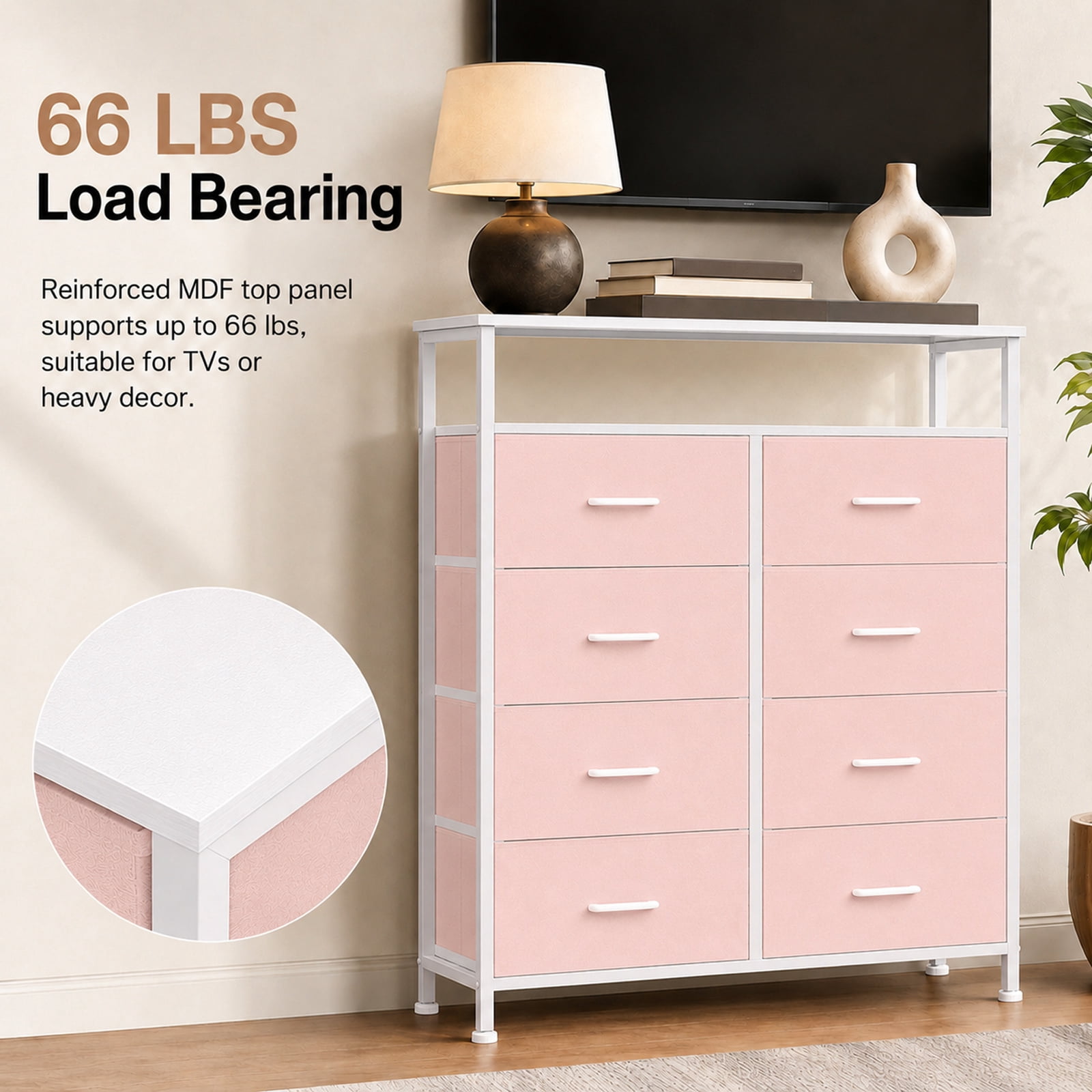 Alvantor 8-Drawer Fabric Dresser with Open Shelf, Chest of Drawers, Steel, MDF, Storage Organizer Unit, Closet, Entryway
