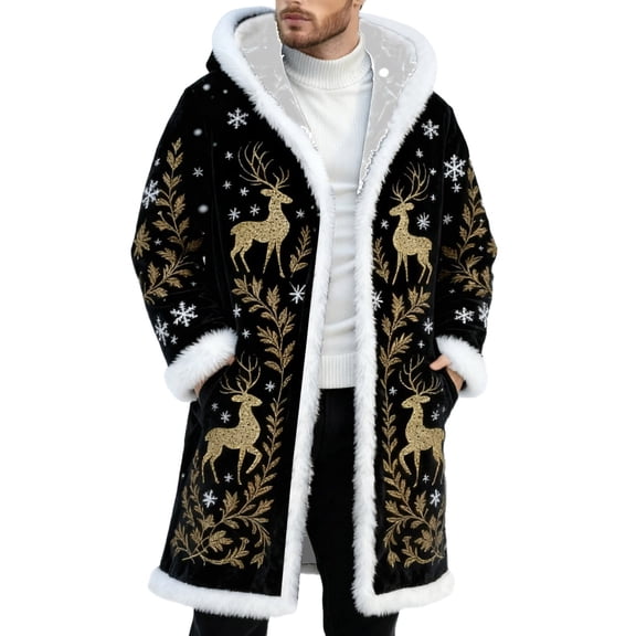 Santa Coat Men Casual Christmas Cardigan Unisex Open Front Hoodies No Zip Cozy Winter Printed Edge Warm Comfortable Outerwear