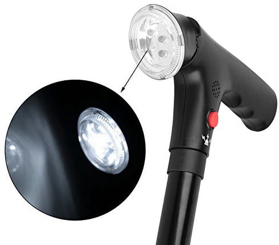 Deluxe Comfort Multi Function Cane and Walking Stick with Led Flashlight - Lightweight Collapsible Aluminum - Flashing Red Alert Lights & Emergency Siren - Safety Aid - Cane, Black