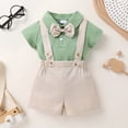 thumbnail image 3 of Younger Tree Toddler Boy Formal Outfit Summer Short Sleeve Button T-Shirts Bowtie Suspender Shorts Suits Clothes Set for 0-3 Months, 3 of 9