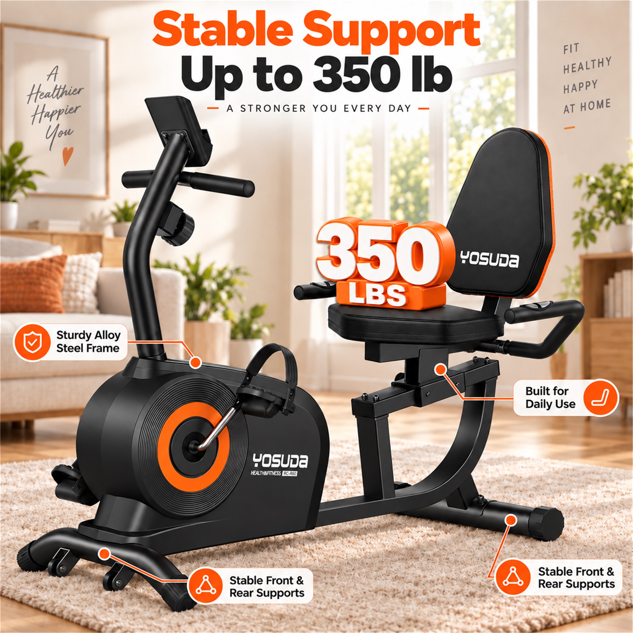 Yosuda Recumbent Exercise Bike 350lbs Capacity photo 8