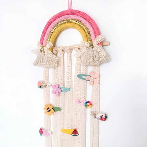 LAMIRO Hair Bows Holder Handmade Bohemian Girls Clips Organizer Hairpins Rainbow Hanger for Storage or Decoration