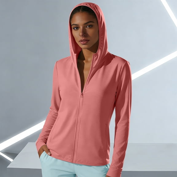 Women's Relaxed UV Protection Sun Hoodie Regular Fit Solid Color Hooded Long Sleeve Cooling Breathable Sun Coat for Daily Casual Outdoor Wear Red 4XL