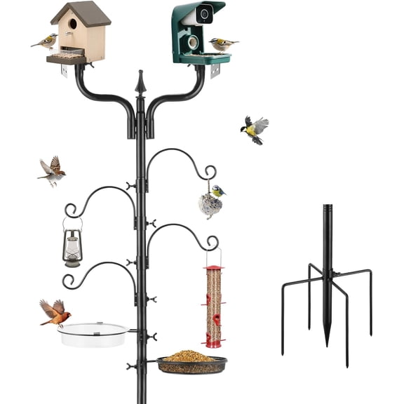 Urban Deco 91inch Bird Feeder Station Upgraded Bird House Pole Heavy Duty Bird Feeder Pole Thickened Pole with 4 Hooks,Wind-Resistant Water Bowl, Mesh Tray, Y-Shape Platform Bird House Frame for Yard
