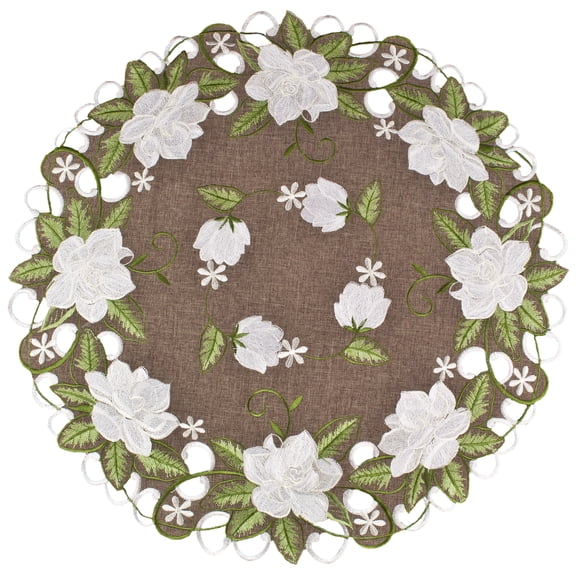 Magnolia on Brown Doily/ Table Topper (23" Round)