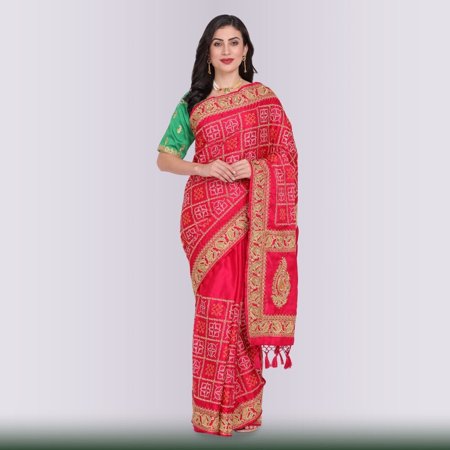 Bandhani Print Gharchola in Red Size: S, Color: Red