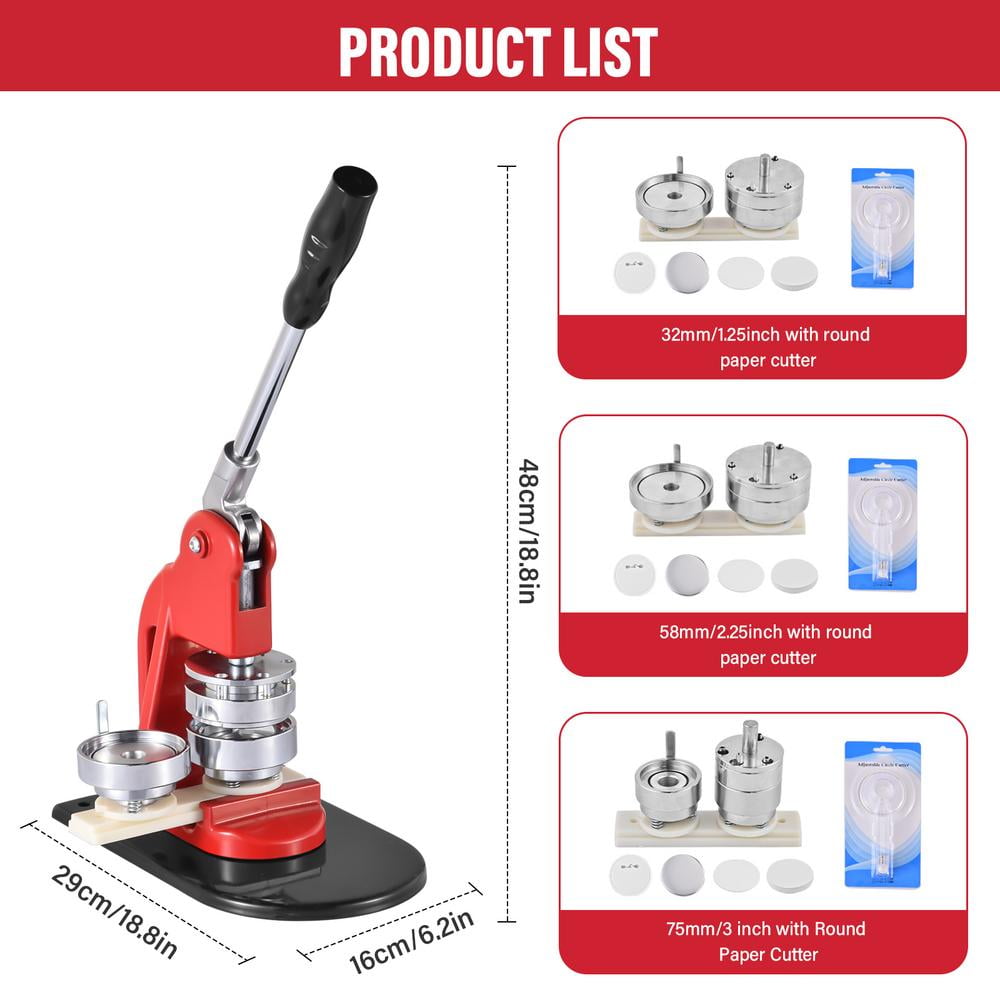 Multi-Size Button Maker Machine, 1.25 inch+2.28 inch+3 inch Interchangeable Press Kit with 300 Sets Button Maker Supplies for DIY Crafts and Events