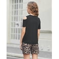 thumbnail image 4 of Arshiner Girls 2 Pieces Summer Outfits Short Sleeve Tie Knot T-Shirts and Casual Shorts With Pockets, 4 of 6