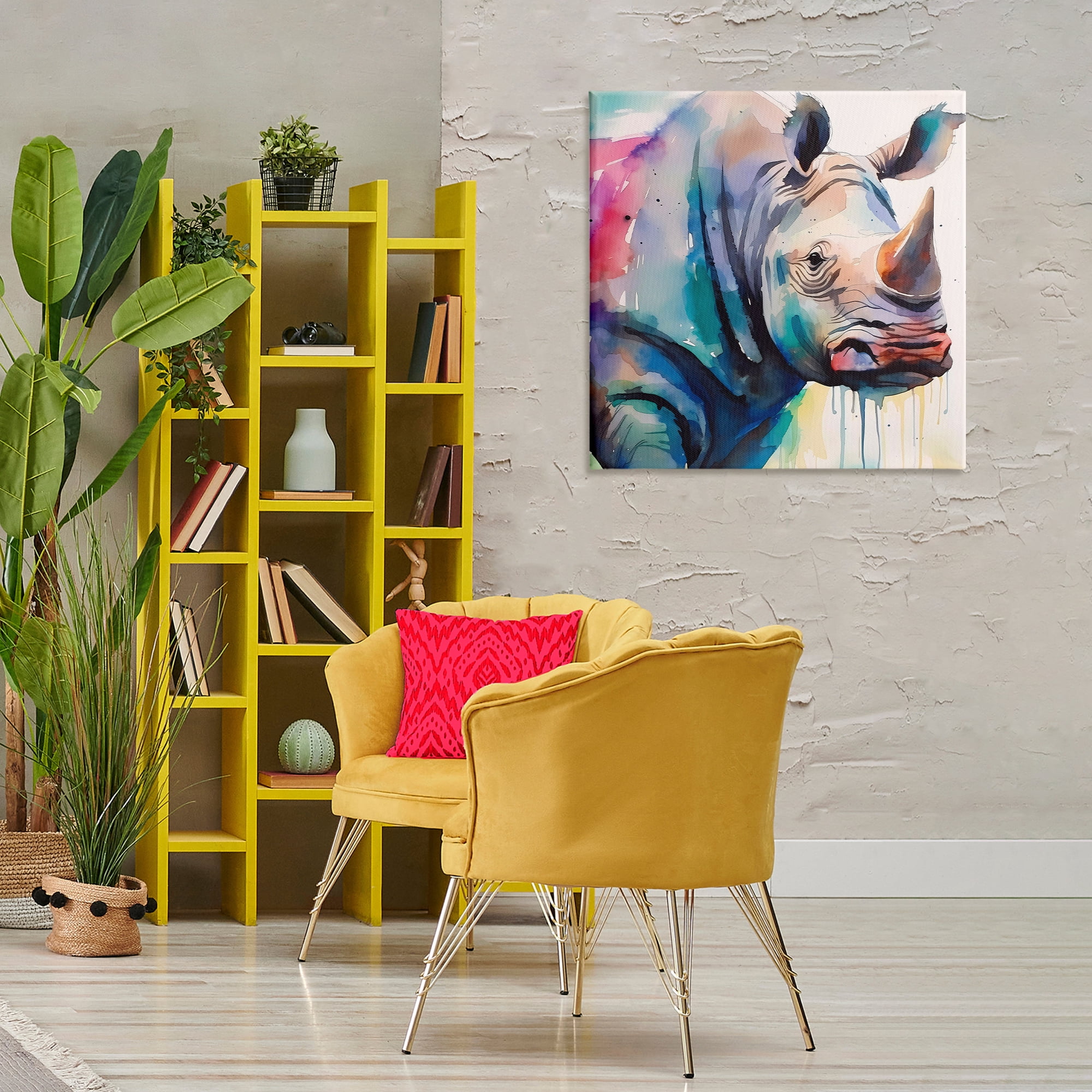 Stupell Industries Paint Drip Rhinoceros Animals & Insects Painting Gallery Wrapped Canvas Art Print Wall Art, 30 x 30