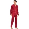 thumbnail image 3 of Visland Men's Satin Pajamas Set Long Sleeve Suit Button Solid Color Long Sleeve Suit 2 Piece Sleepwear, 3 of 6