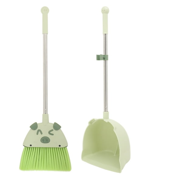 LOLIPPYY Kids Green Broom and Extra Large Dustpan Set, 10.5 Inches, Perfect for Kindergarten, Classroom, and Home Cleaning