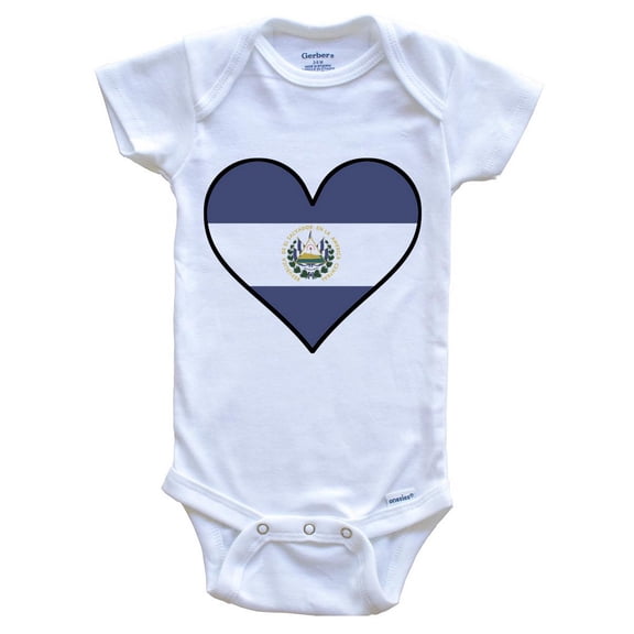 Salvadorian Flag Baby Bodysuit - Cute Salvadorian Flag Heart - El Salvador Baby Bodysuit, 0-3 Months White