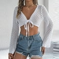 thumbnail image 5 of 2025 Women's Solid Knot Open Navel Knitwear Holiday Top Upf 50 Long Sleeve Women Upf 50 Long Sleeve Women, 5 of 8