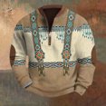 thumbnail image 3 of Men's Retro Casual Ethnic Print Zipper Sweatshirt, Gradient Long Sleeve Pullover for Street Style,Khaki,4XL, 3 of 5