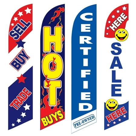 4 Advertising Swooper Flags Sell Buy Trade Hot Buys Certified Pre Owned Sale Here