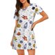 thumbnail image 1 of Fotbe Rocket Planets Bata de Dormir para Mujer con Estampado, Camisón de Algodón de Manga Corta, Ropa de Dormir Casual, 1 of 6
