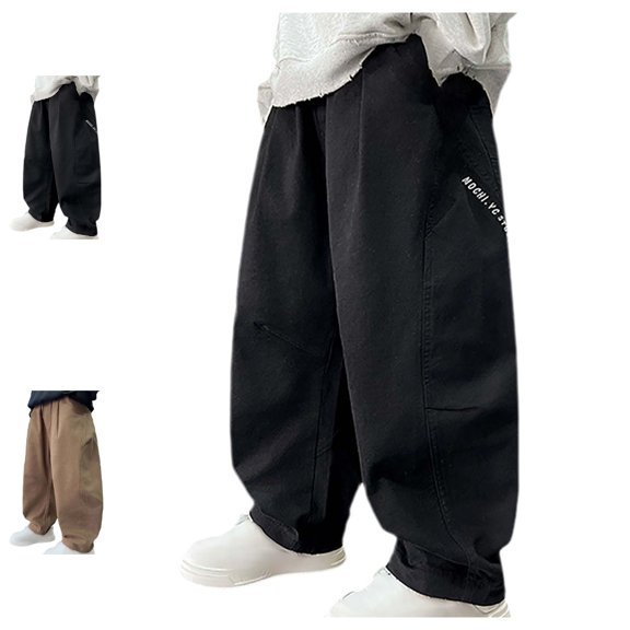 UJNDER Boys Straight Leg Loose Fit Casual Trousers for Autumn Daily Wear Boys Cargo Pants,Black,4-5 Years