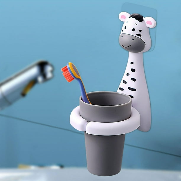 Soporte para cepillos de dientes para niños, soporte para vaso con dientes de animales, juego de almacenamiento de pasta de dientes con ventosa montada en la pared, bonito estante para pasta