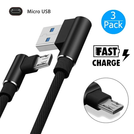 90 Degree Cable EEEKit 3-Pack Micro USB Cable, 3.3FT 90 Degree Right Angle USB to Micro Fast Charging Cable Data Sync Cord for Samsung Galaxy S7/S7 Edge, S6/S6 Edge, Note 5/4, LG G4/G3/V10 and More Android Phones ()