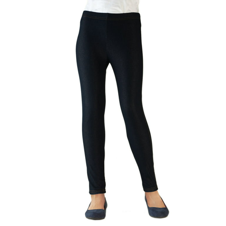Vivian's Fashions Long Leggings - Girls, Knit Denim (Black, Small) 