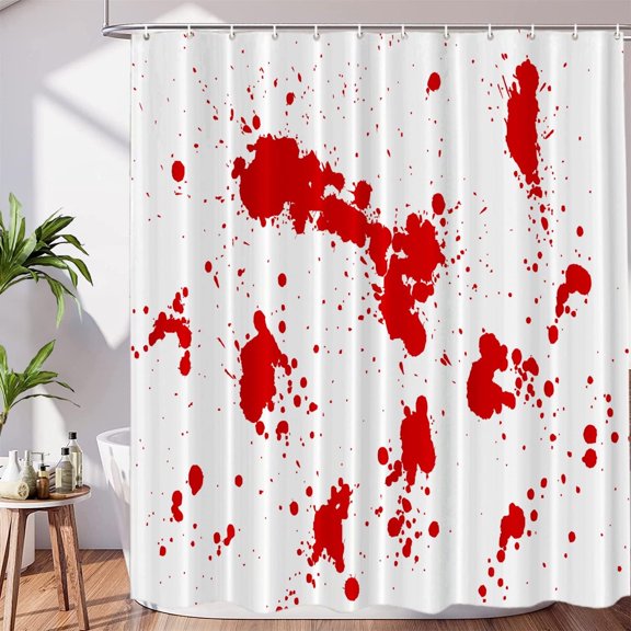 Red Blood Splatter Decor Shower Curtain Set,Abstract Black Art Spots Polyester Shower Curtain for Shower Stall Bathroom Waterproof with 12 plastic hooks 72x72 Inch