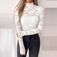 thumbnail image 6 of WULMLEO Womens Long Sleeve Sheer Lace Top Mock Neck Slim Floral Fall Pullover White S, 6 of 7