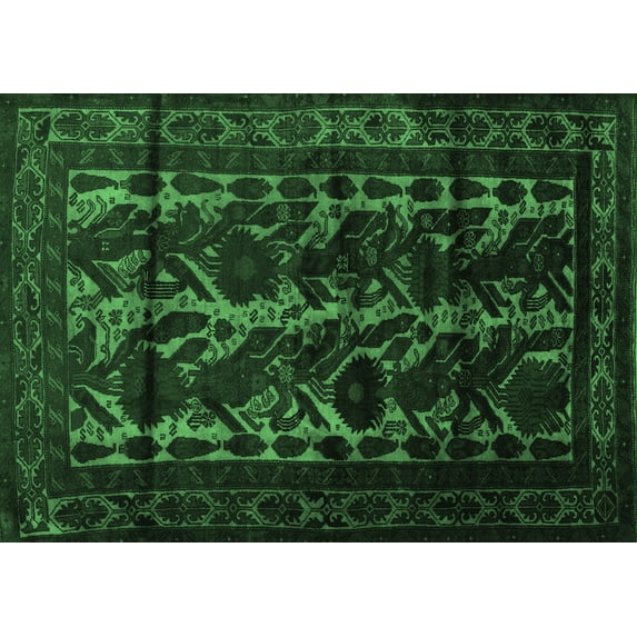 Ahgly Company Indoor Rectangle Persian Emerald Green Traditional Area Rugs, 2' x 5'