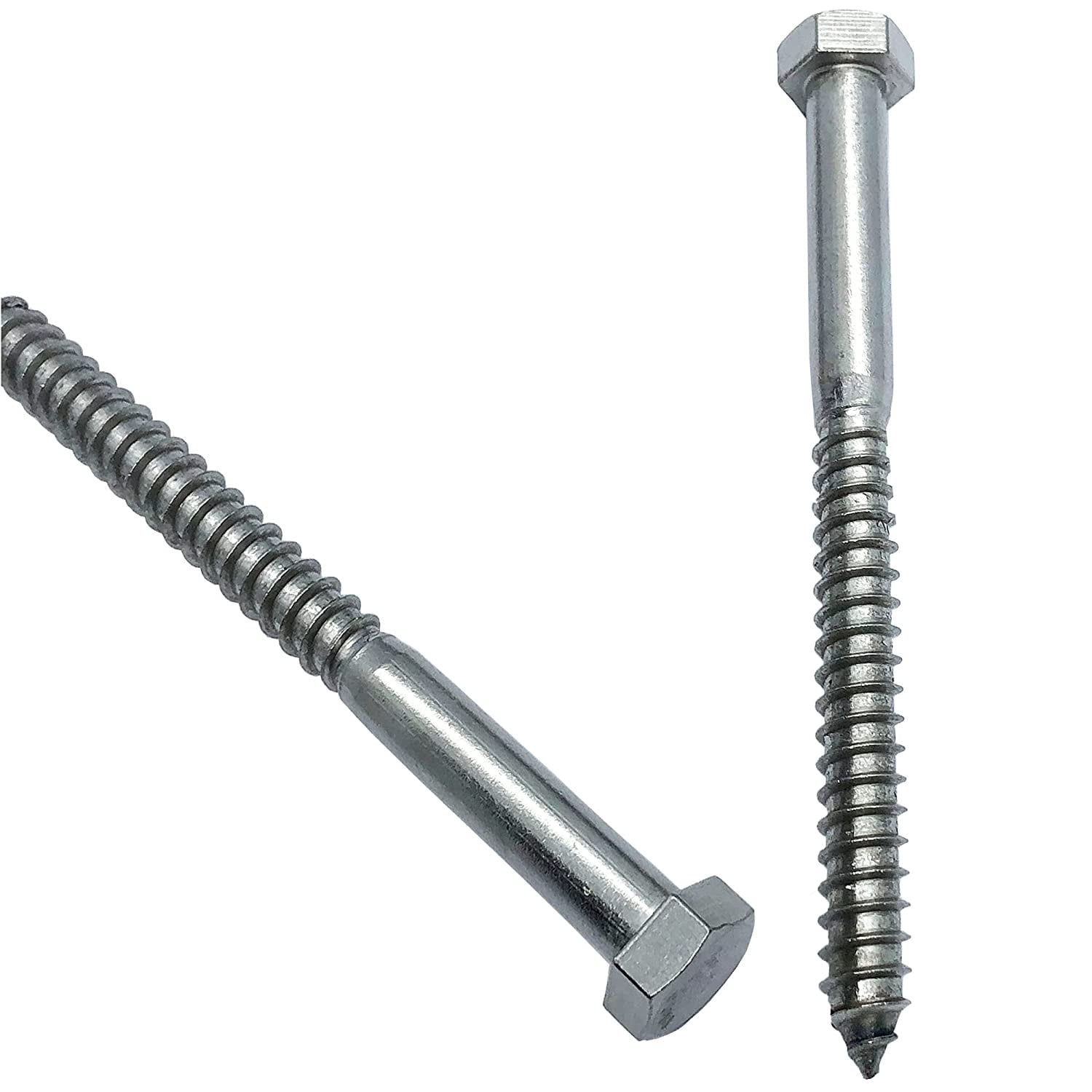 1/2" X 6" - 304 Grade Stainless Steel lag screws, Hex head fasteners, stainless steel screw. Use as Construction, wood, metal, lag screw or mounting screws fasteners lag bolts. Heavy duty screws. 10