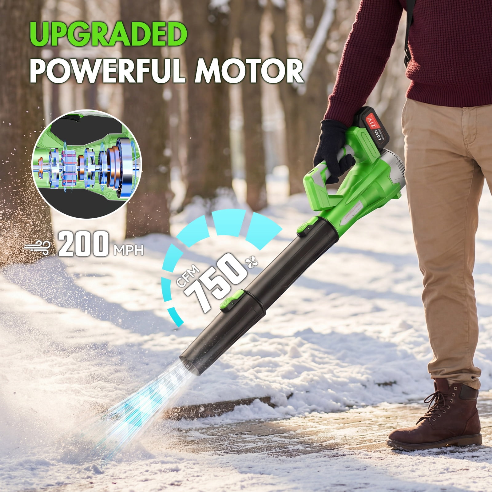 CATGOOD 21V Cordless Leaf Blower 750CFM 200MPH, 6 Speed Electric Leaf Blower with 2×4.0Ah Batteries for Lawn, Patio, Yard and Dust Cleaning