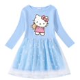 thumbnail image 3 of Hello Kitty primavera y otoño nuevas niñas vestido de algodón con estampado de dibujos animados lindo estrella Luna hilo neto manga larga vestido de princesa plisado, 3 of 5